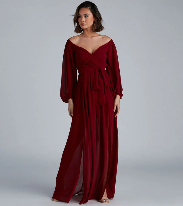 Britt Off-The-Shoulder Chiffon Formal Dress