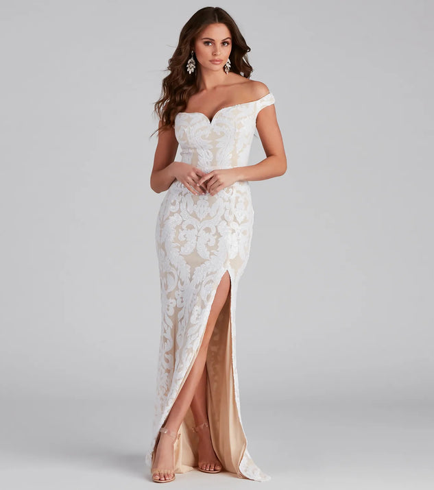 Kaylen Sequin Off-The-Shoulder Formal Dress