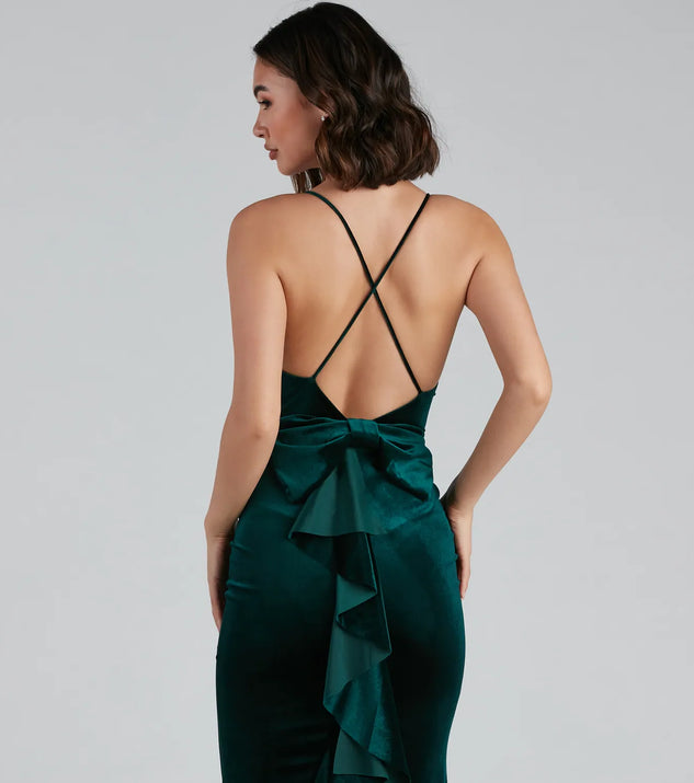 slim fit dress slacks Margot Formal Ruffled Velvet Dress