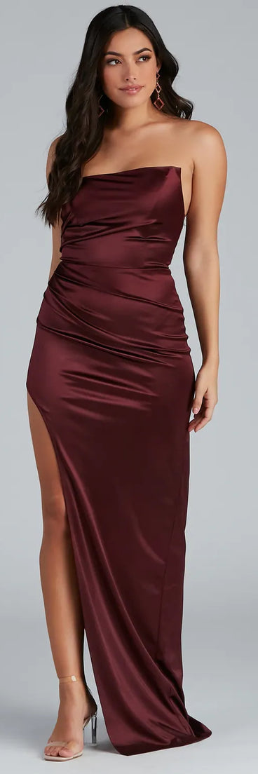 Darcy Satin Corset Asymmetrical Slit Formal Dress