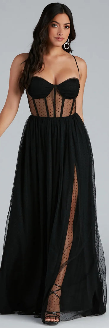 Tia Swiss Dot Corset A-Line Formal Dress