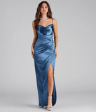 Revamp your 2025 wardrobe with this chic addition, the Annabelle Knit Satin Formal Dress in denim blue, perfect for elevating your style in the new year.