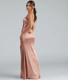 The elegant Brooklyn Satin Ruched Formal Dress is a copper satin bridesmaid dress crafted with luxe fabric, ideal for modern weddings and traditional bridal parties.