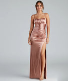 The elegant Brooklyn Satin Ruched Formal Dress is a copper satin bridesmaid dress crafted with luxe fabric, ideal for modern weddings and traditional bridal parties.
