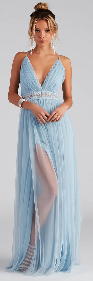 Estrella Lace Trim A-Line Formal Dress