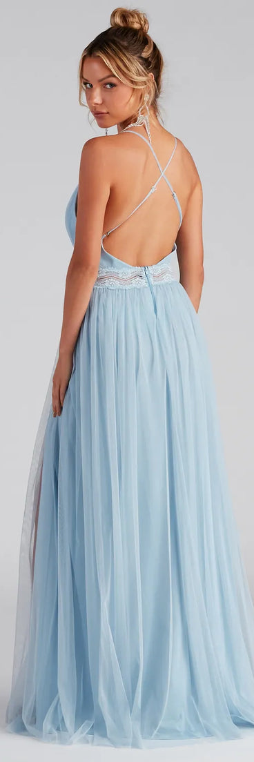 Estrella Lace Trim A-Line Formal Dress