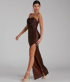 Sorella Sequin Wrap Slit Formal Dress