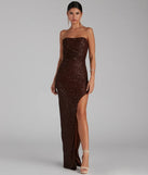 Sorella Sequin Wrap Slit Formal Dress