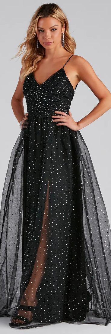 Stassie Sparkly Tulle A-Line Long Dress