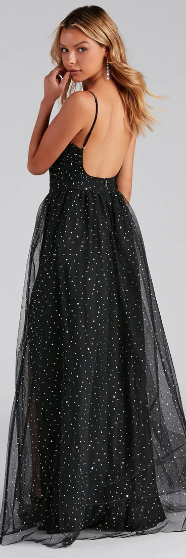 Stassie Sparkly Tulle A-Line Long Dress