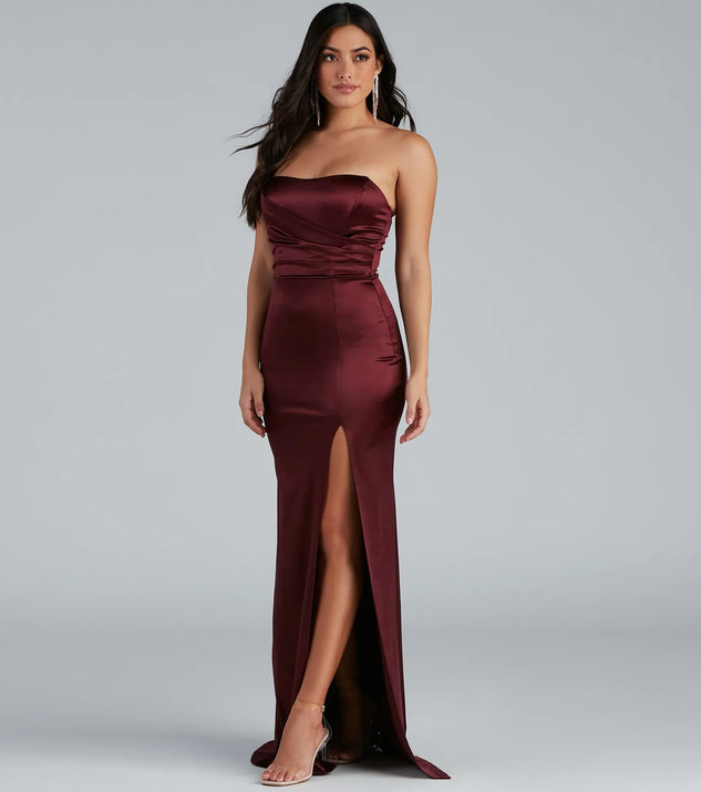 Gianna Strapless High-Slit Satin Dress