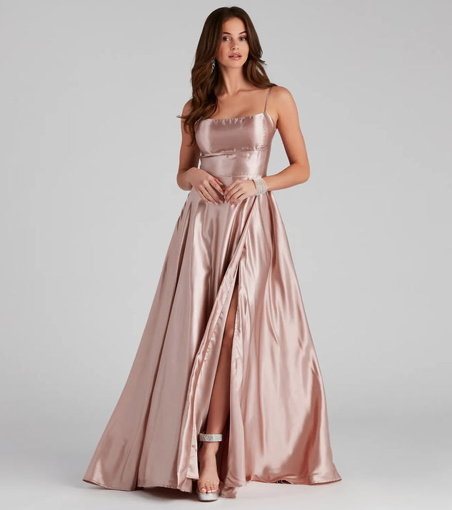 Lorella Satin Empire Lace Back Formal Dress