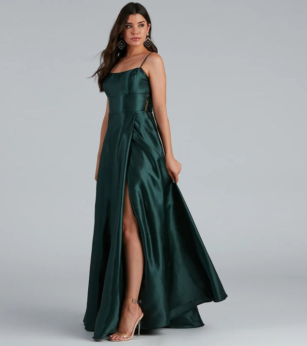 Lorella Satin Empire Lace Back Formal Dress