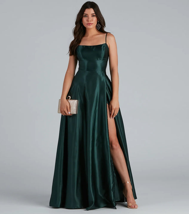 Lorella Satin Empire Lace Back Formal Dress