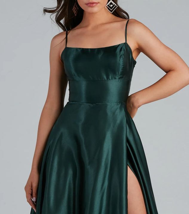 Lorella Satin Empire Lace Back Formal Dress