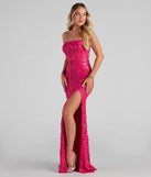 Own every entrance in the Rowena Sequin Mermaid Dress, a fuchsia party dress perfect for milestone birthdays and grad parties, or dancing through summer nights and unforgettable bachelorette celebrations.