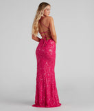 Own every entrance in the Rowena Sequin Mermaid Dress, a fuchsia party dress perfect for milestone birthdays and grad parties, or dancing through summer nights and unforgettable bachelorette celebrations.