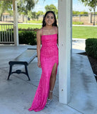 Own every entrance in the Rowena Sequin Mermaid Dress, a fuchsia party dress perfect for milestone birthdays and grad parties, or dancing through summer nights and unforgettable bachelorette celebrations.