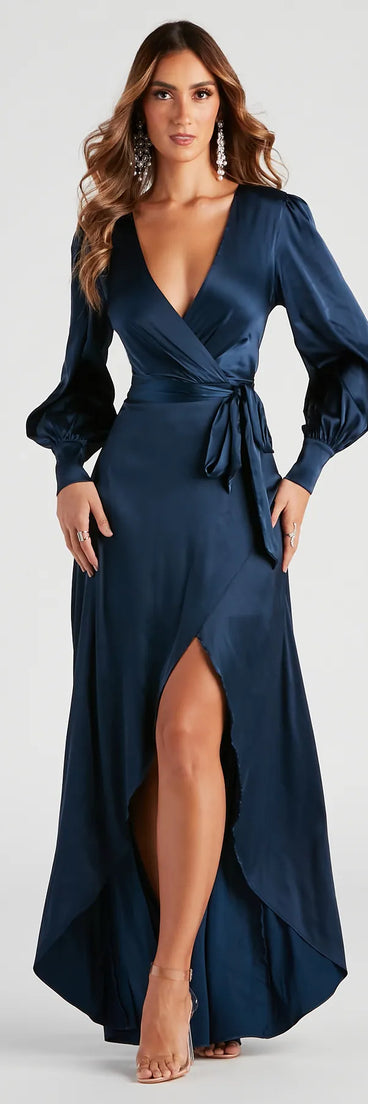 Kali Formal Satin Wrap Dress