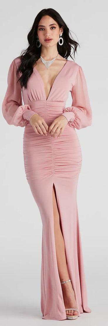 Piper High Slit Ruched Formal Dress