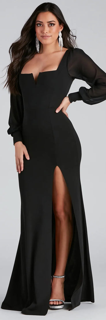 Veronica Formal Chiffon Sleeve Slit Long Dress