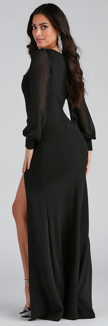 Veronica Formal Chiffon Sleeve Slit Long Dress