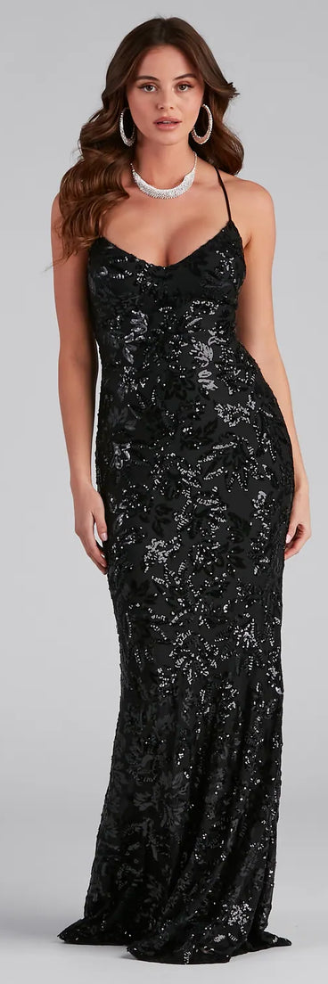 salma formal sequin scroll print dress Salma Formal Sequin Scroll Print Dress