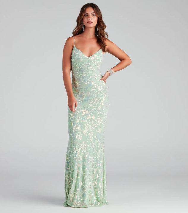 green emerald velvet dress Ayva A-Line Glitter Sequin Tulle Formal Dress main image 0