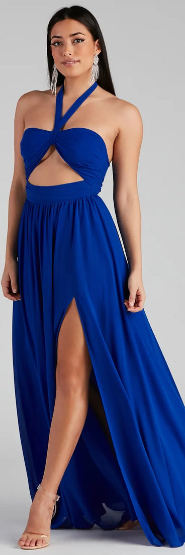 Sonia Formal Halter Cutout Chiffon Long Dress