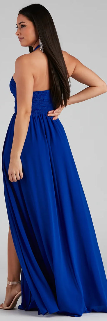 Sonia Formal Halter Cutout Chiffon Long Dress