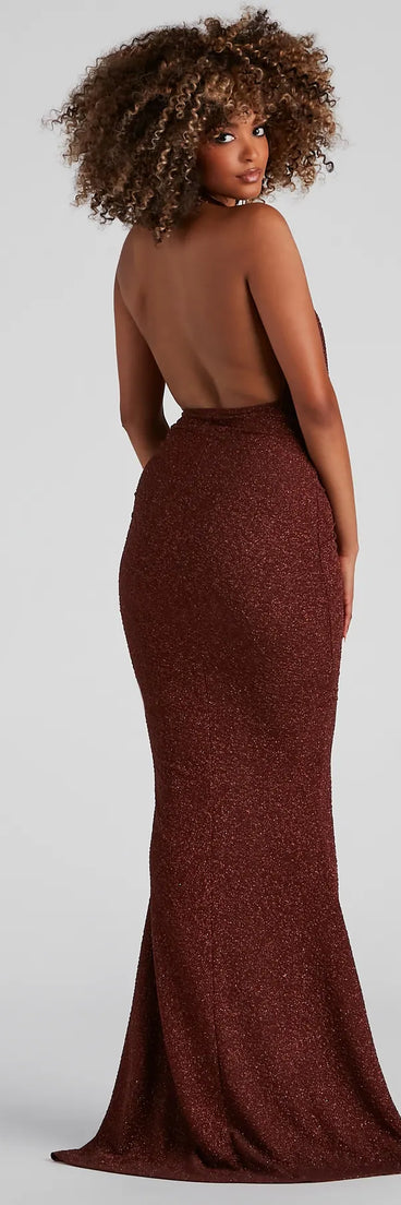 Kesha Formal Glitter Cowl Neck Dress