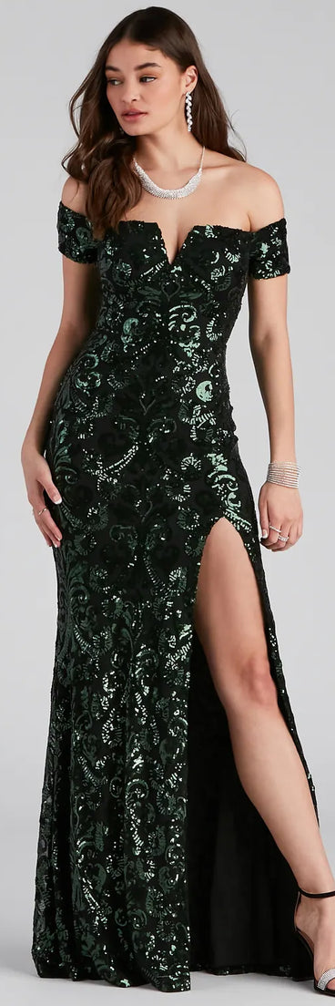 Carter Sequin Scroll A-Line Formal Dress