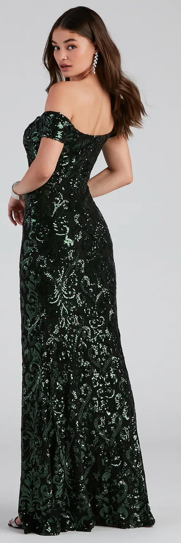 Carter Sequin Scroll A-Line Formal Dress