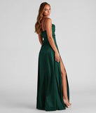 Celebrate in style with the Marissa Formal Satin Cowl Neck Dress, a hunter green formal wedding guest dress featuring an elegant silhouette and luxe details, perfect for a black-tie celebration.