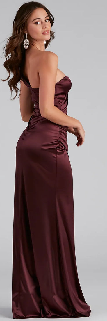 Darlene Formal Satin Wrap Slit Long Dress