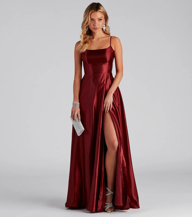 lorella satin empire lace back formal dress Windsor Lorella Satin Empire Lace Back Formal Dress at Hamilton Place in Chattanooga, TN
