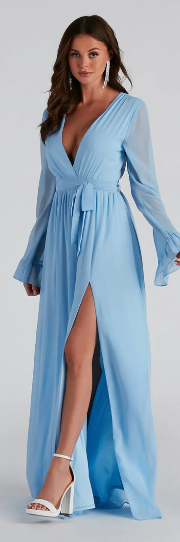 Maya Long Sleeve Chiffon A-Line Dress