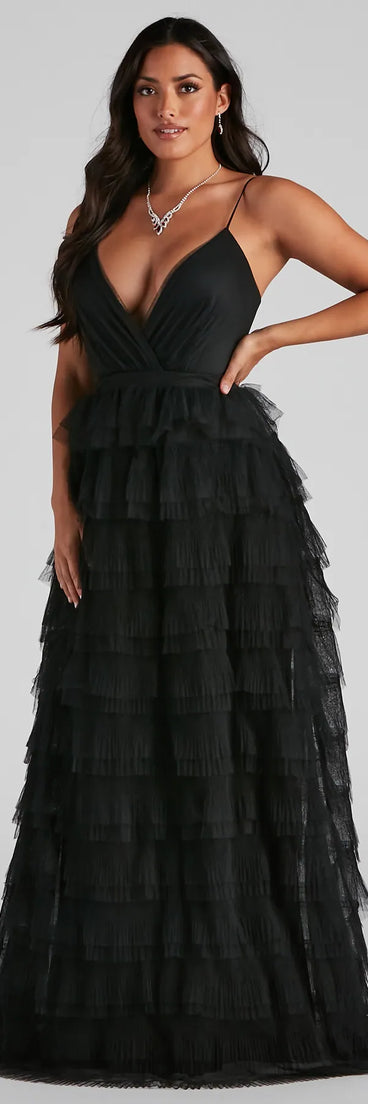 Lucilla V-Neck Tiered Mesh Dress