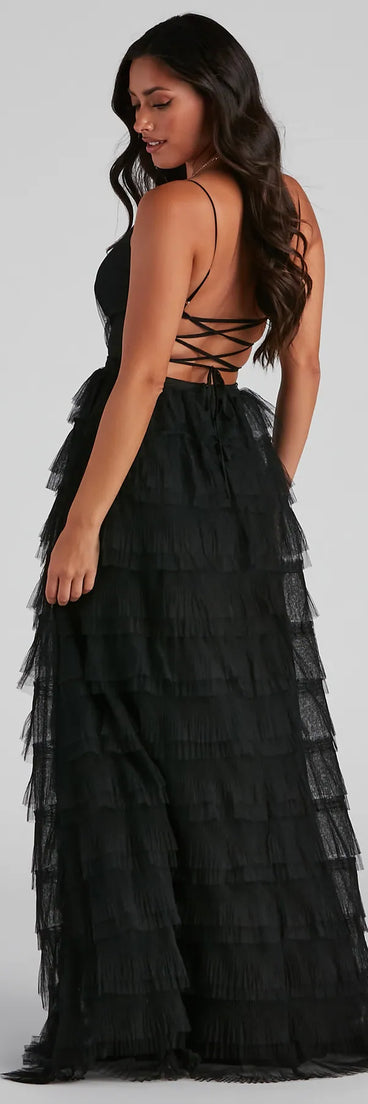 Lucilla V-Neck Tiered Mesh Dress