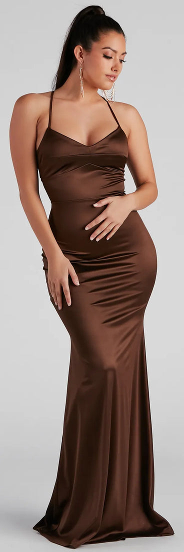 Marsha Formal Satin Tie Back Dress