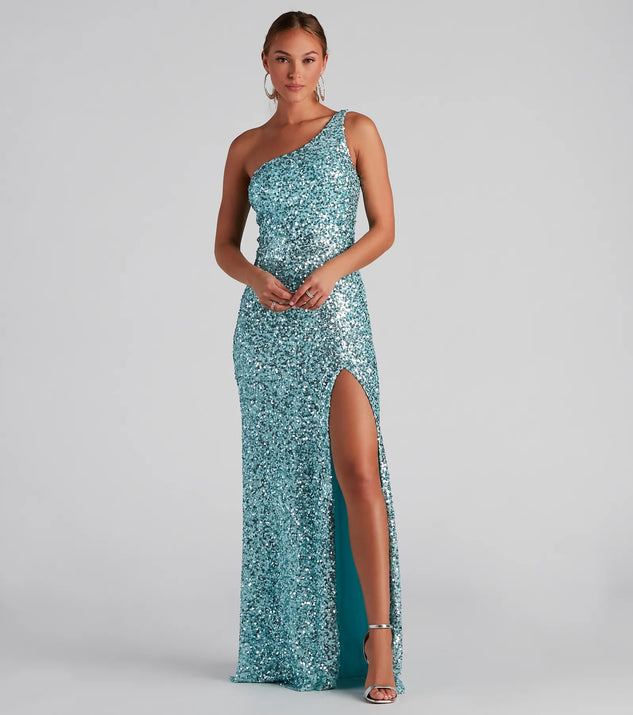 lyla off the shoulder dress Lyla Formal One-Shoulder Sequin Dress