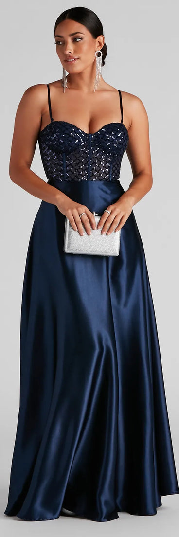 Brookelle Sequin Sweetheart Satin Formal Dress