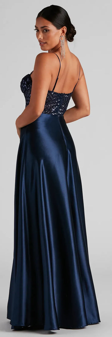 Brookelle Sequin Sweetheart Satin Formal Dress