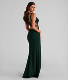 Celebrate in style with the Clarissa Cutout Detail Mermaid Dress, a hunter green formal wedding guest dress featuring an elegant silhouette and luxe details, perfect for a black-tie celebration.