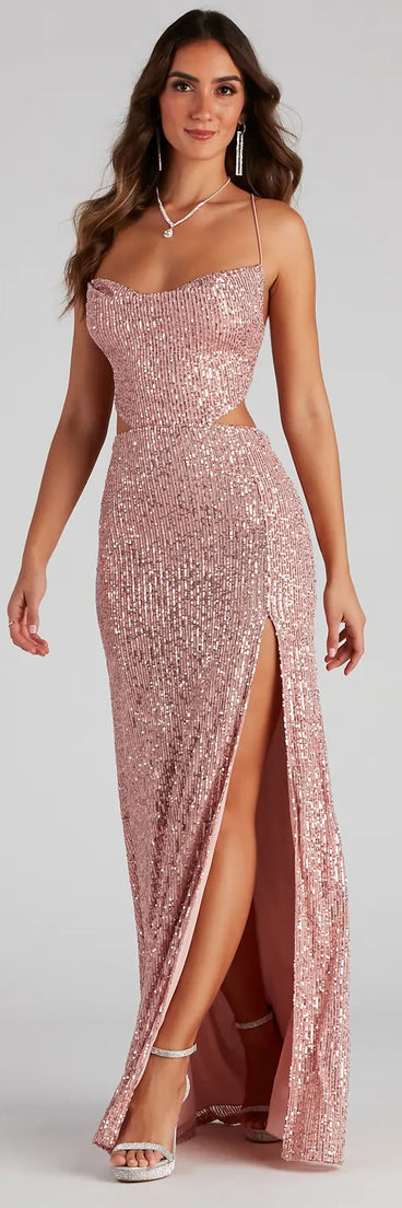 cutout sequin dress Kristina Formal Sequin Cutout Dress