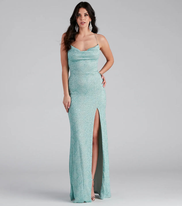 Doria Formal High Slit Glitter Dress | Windsor Doria Formal High Slit Glitter Dress | Windsor