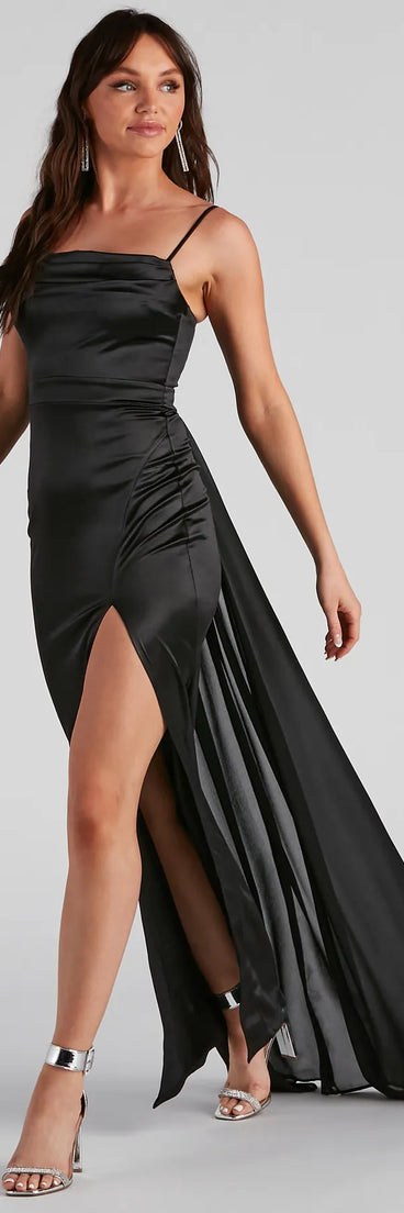 Trina Formal Satin Back Sash Dress