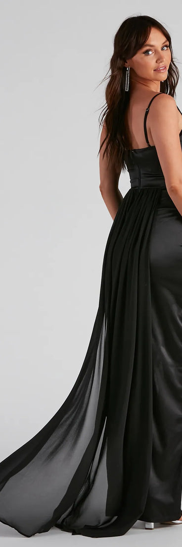 Trina Formal Satin Back Sash Dress