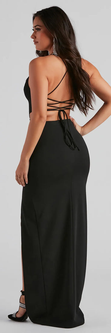 Ara Formal Lace Up Crepe Dress