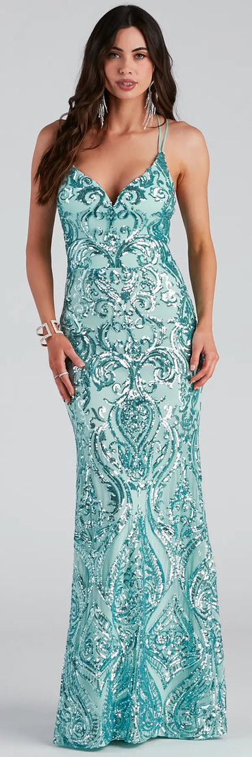 Aliyah Formal Sequin Lace Back Dress